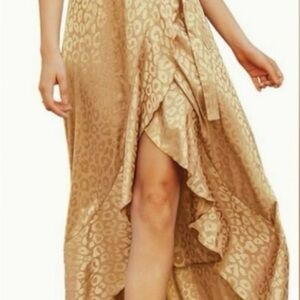 SHEIN Gold Asymmetrical Wrap Midi Dress